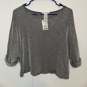 BLACK AND WHITE STRIPPED TOP; TAGS ON